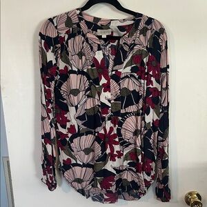 LOFT Pink and Red Floral Blouse